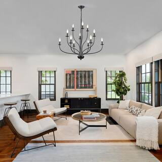ETONIMERR Classic Candlestick 35.9 in. 12-Light Black Metal Farmhouse Chandelier with Adjustable ... | The Home Depot