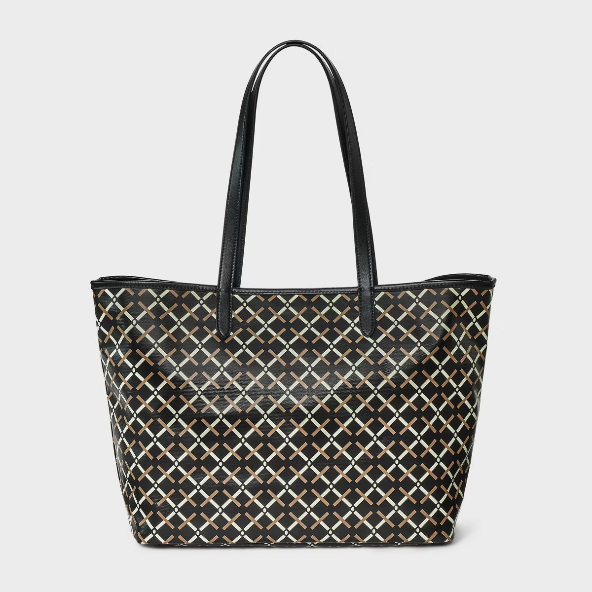 Coated Canvas Tote Bag - A New Day™ Black: Geometric Pattern, Double Shoulder Handles, Woven Co... | Target
