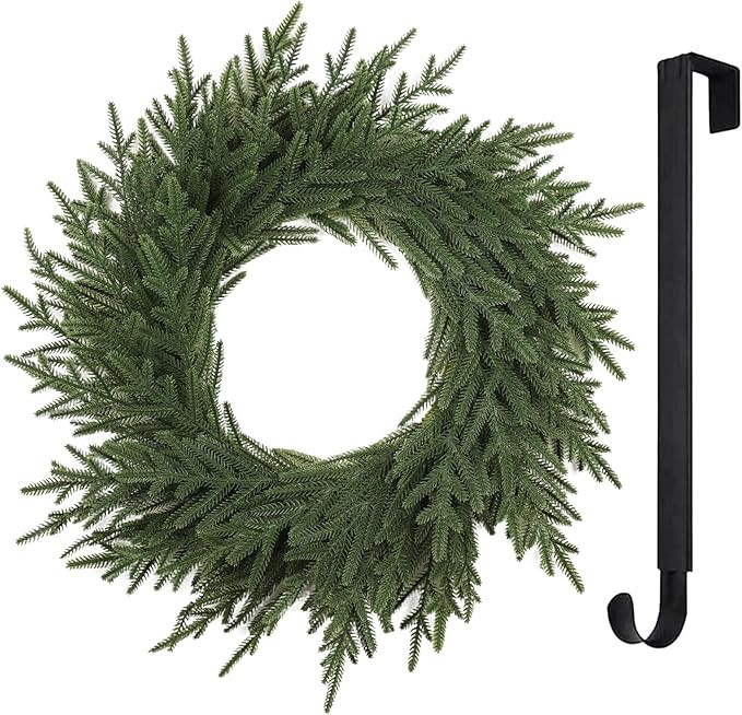 24” Norfolk Christmas Wreath with Lights Hanger for Front Door Artificial Real Touch Pine Green... | Amazon (US)