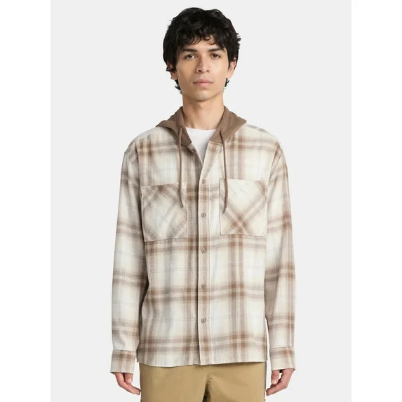 No Boundaries Men's & Big Men's Hooded Flannel Shirt with Long Sleeves, Sizes XS-5XL - Walmart.co... | Walmart (US)