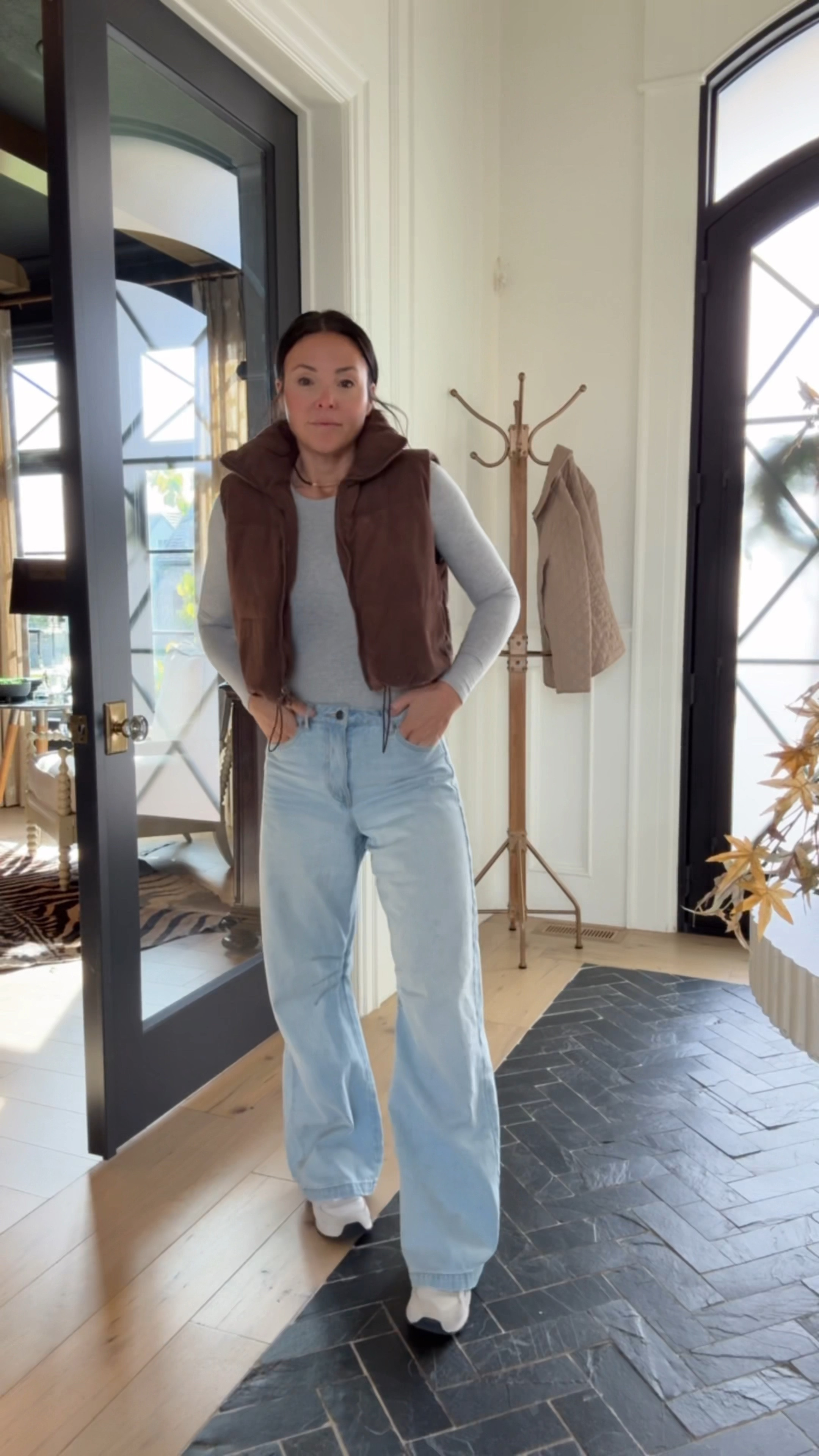 Corduroy crop puffer vest is still my favorite! I own in chocolate brown and light tan! Wearing small.

Walmart barrel jeans with a wide leg fit keep selling out so def grab your regular size and add to cart immediately! 

Double layered bodysuit gives a smooth look. 

New balance sneakers and coat each licked as well! 

Fall casual mom outfit! 

#LTKStyleTip #LTKSaleAlert #LTKFindsUnder50