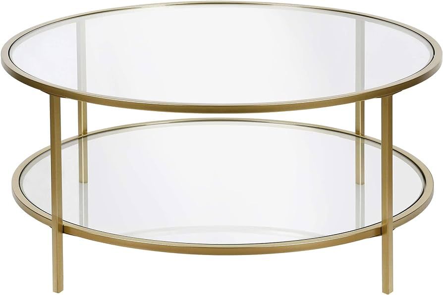 Henn&Hart 36" Wide Round Coffee Table with Glass Top in Brass, Round Coffee Table for living room... | Amazon (US)