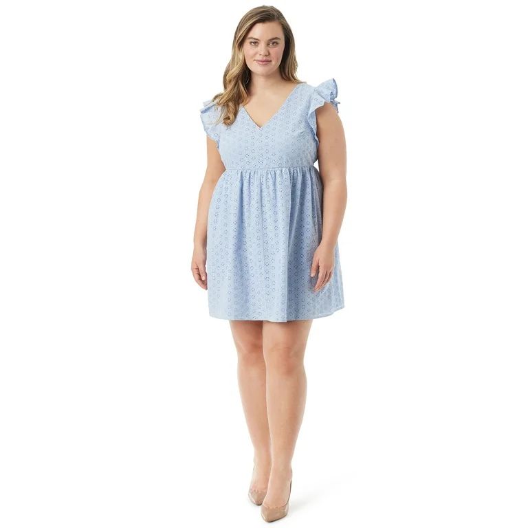 Jessica Simpson Women's Plus Size Baby Doll V Neck Dress | Walmart (US)