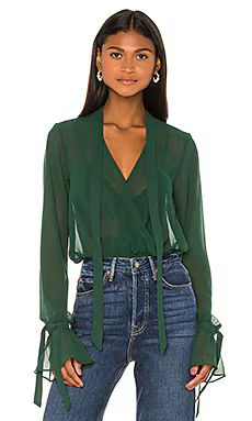 House of Harlow 1960 x REVOLVE Joli Tie Cuff Blouse in Forest Green from Revolve.com | Revolve Clothing (Global)