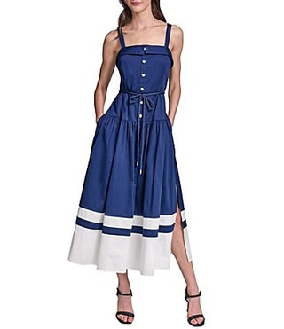 KARL LAGERFELD PARIS Cotton Stretch Satin Sleeveless Midi Dress -  6 | Dillard's