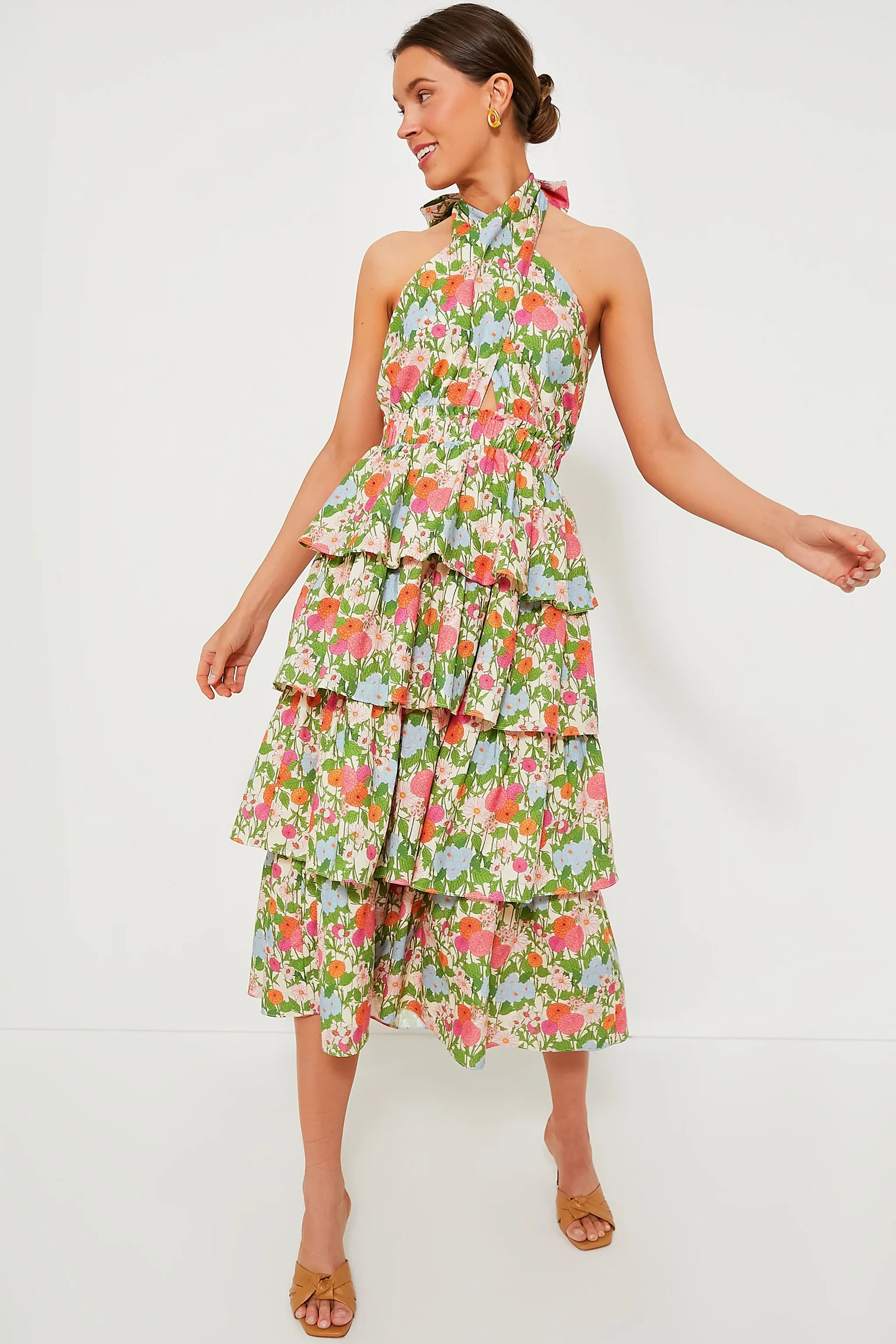 Multi Green Begonia Floral Jenny Halter Neck Midi Dress | Tuckernuck (US)