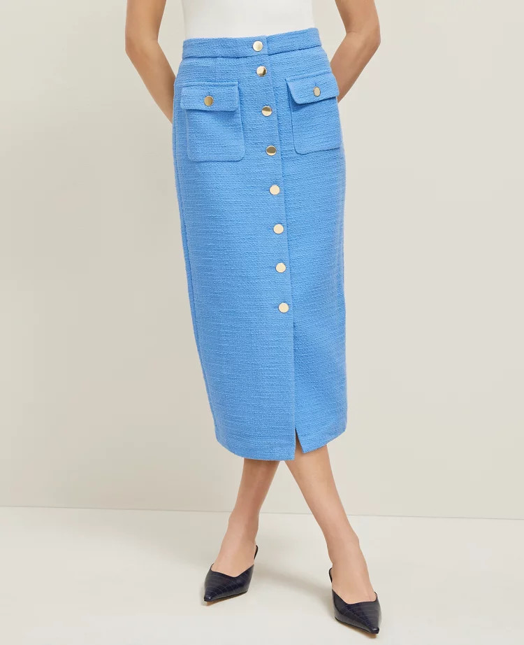 Petite Tweed Button Column Skirt | Ann Taylor