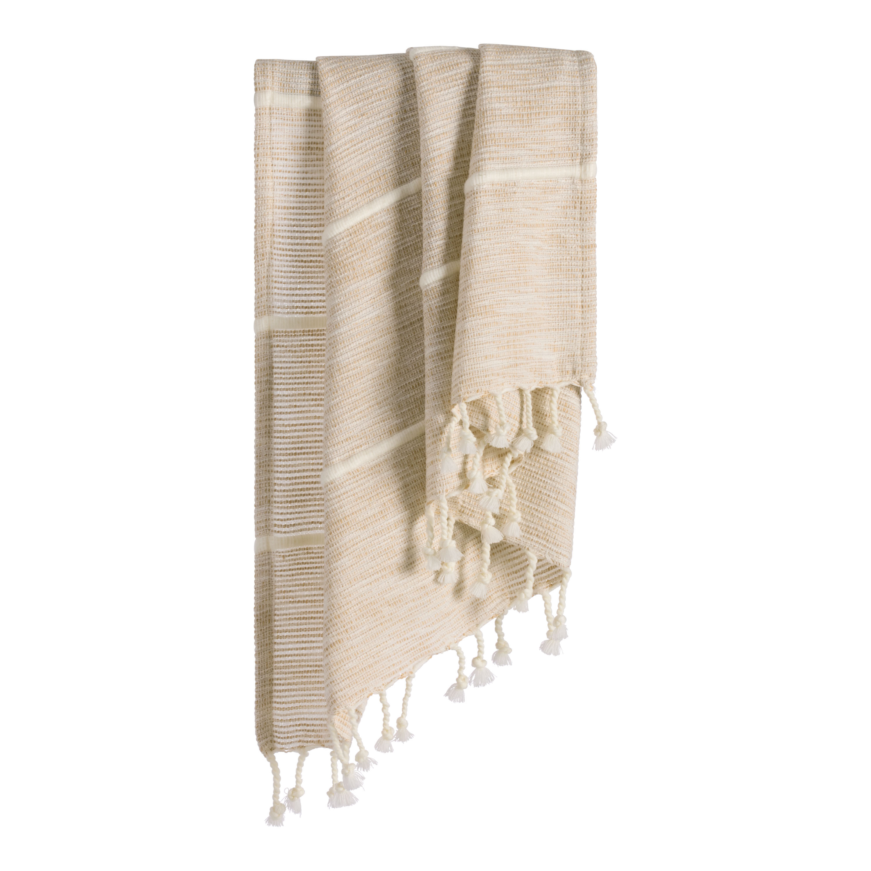 Natural Ivory Stripe Tassel Throw Blanket | World Market