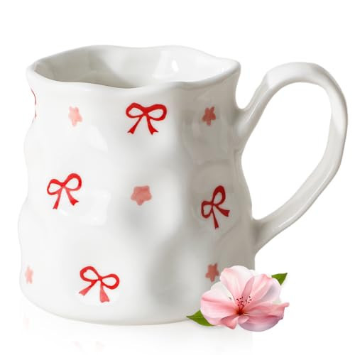 Ceramic Cute Coffee Mug,14 oz Pretty Mug,Unique Coffee Mug (Bows).Ceramic Mug For Women,Hand-Painted Coffee Cup | Amazon (US)