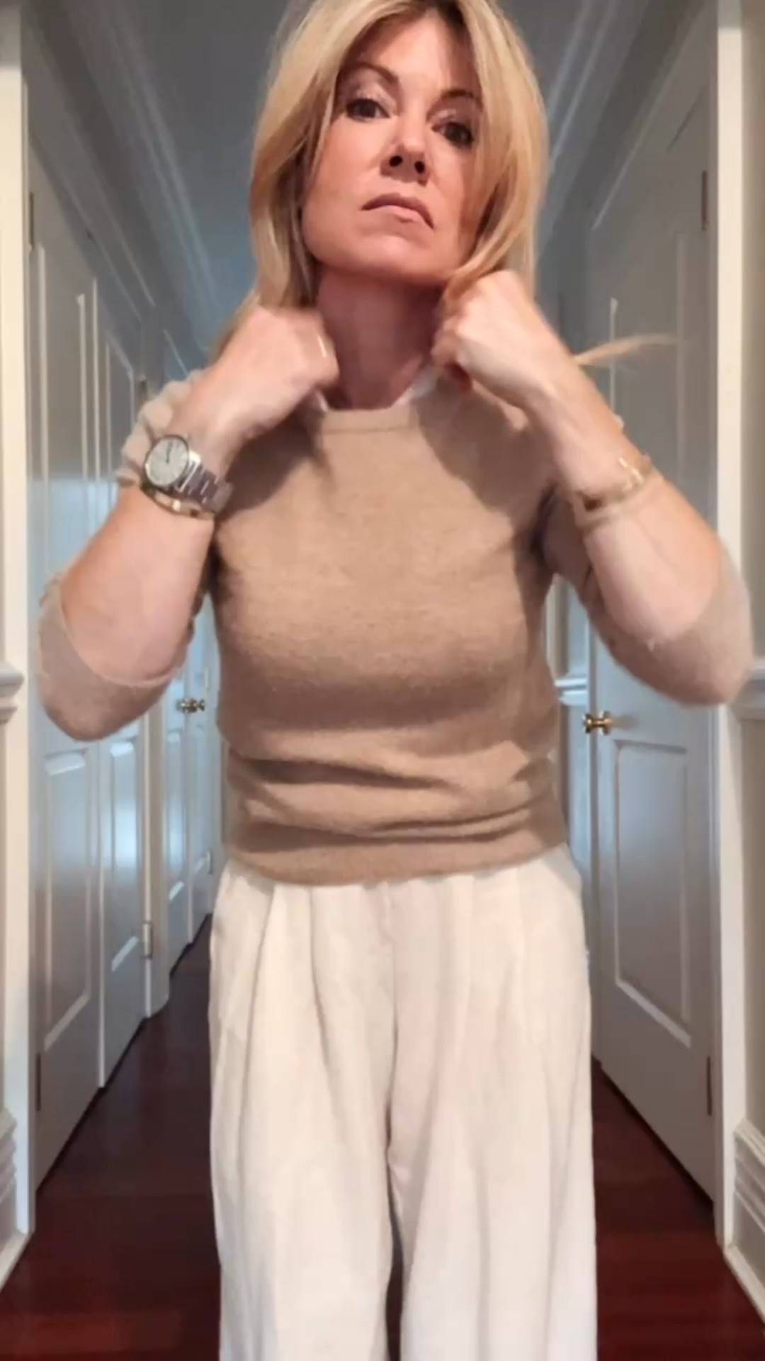 Easy layered tee + cashmere sweater + trouser sweatpants 

#LTKFindsUnder100 #LTKStyleTip #LTKOver40