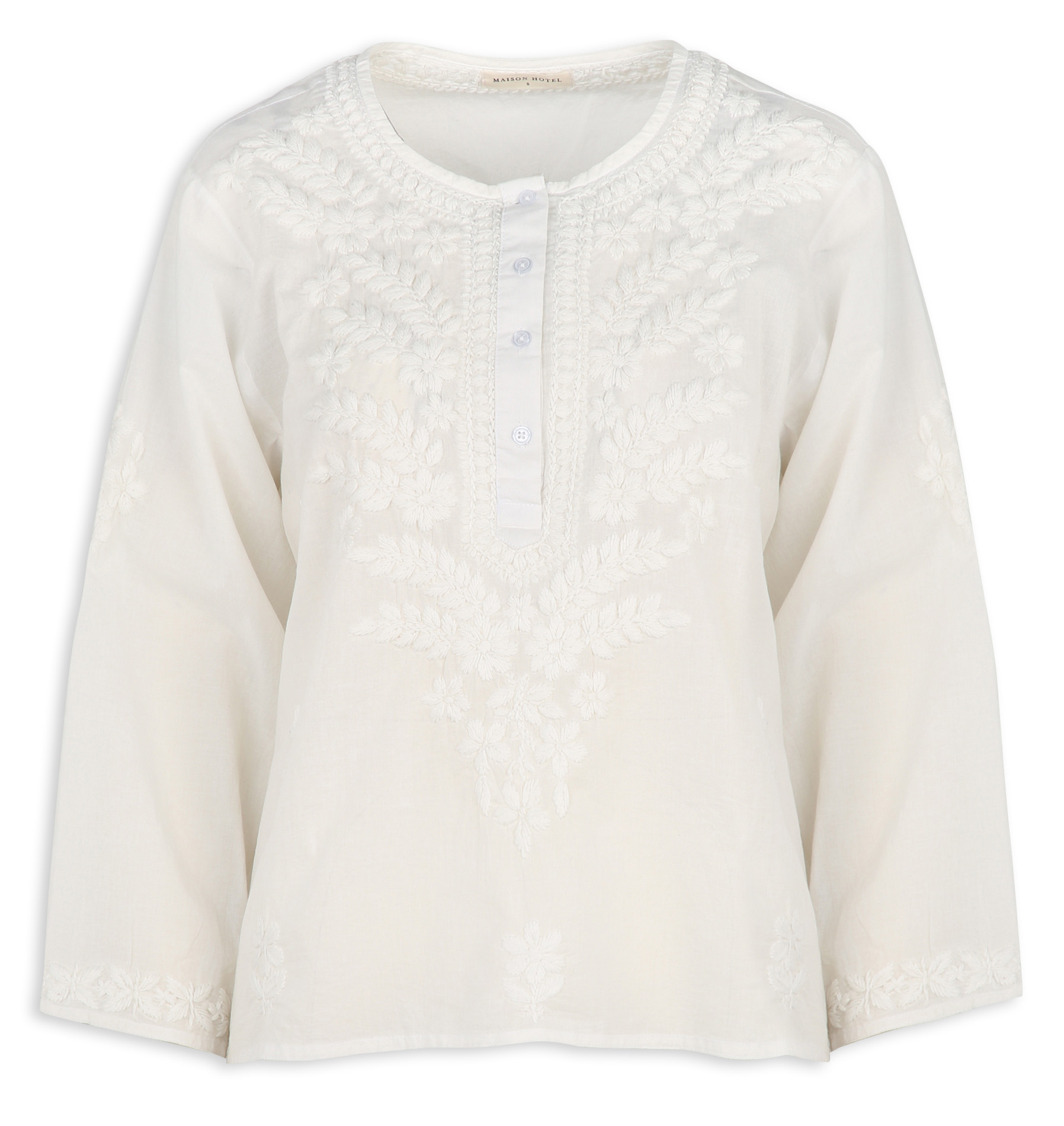 Maison Hotel - Blouse ample brodée en coton - Taille M - Blanc | Place des tendances (FR)