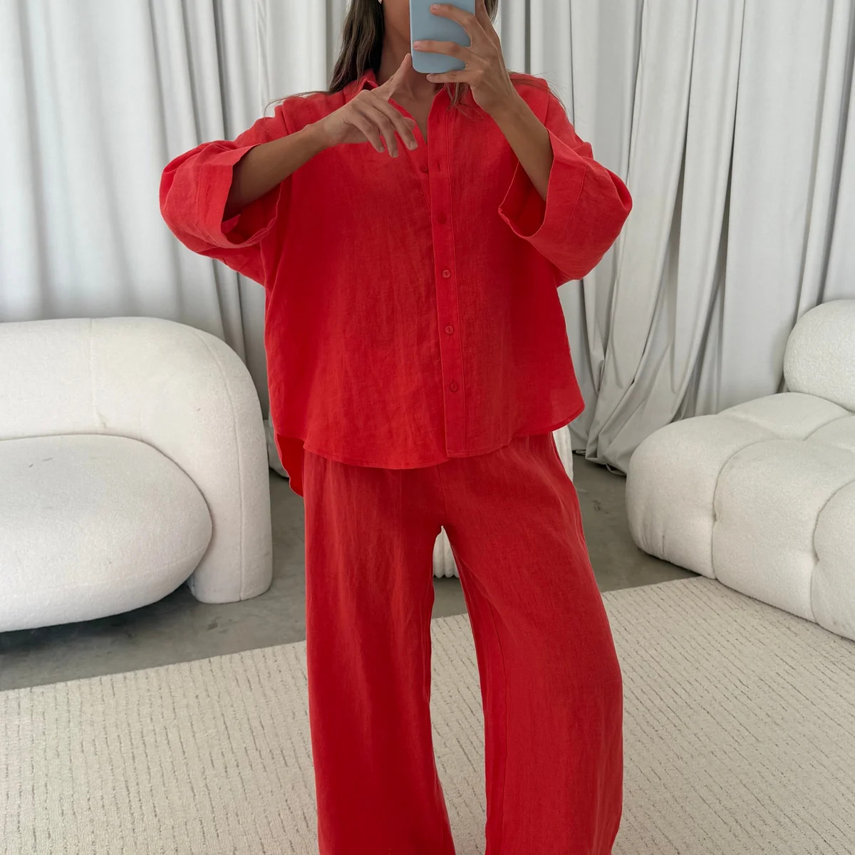 Anne 100% Linen Button Down Shirt in Chili Pepper | Worth Collective
