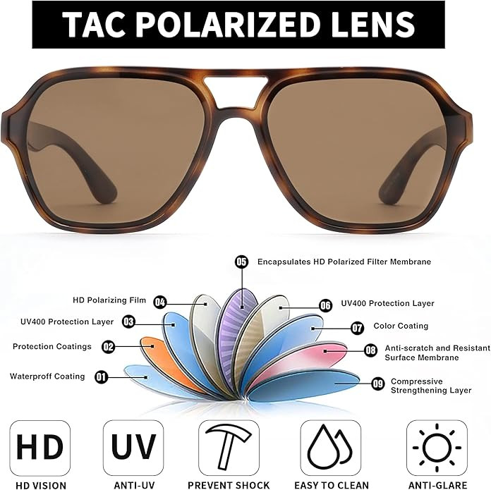 GLINDAR Men's Women's Polarized Aviator Sunglasses Vintage Oversized Square Glasses | Amazon (US)