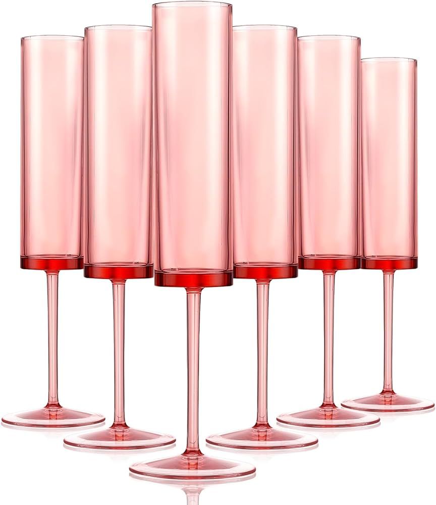 6 Pieces Pink Champagne Flutes 6 OZ Acrylic Square Champagne Glasses Stemmed Coupes Reusable Wedd... | Amazon (US)