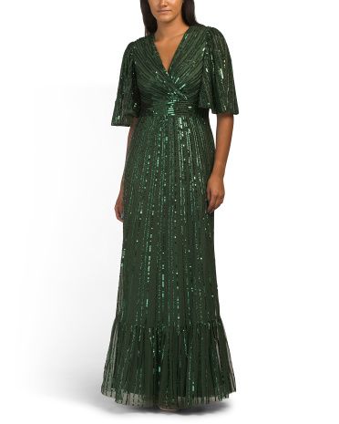 Sequin Tulle Gown With Cape Sleeves | TJ Maxx