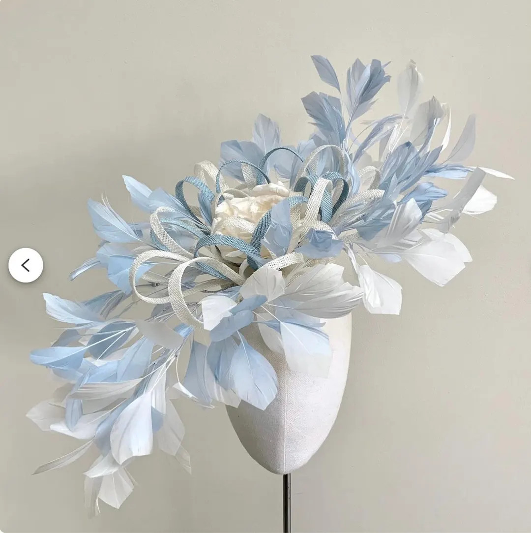 Baby blue feather fascinator, Kentucky Derby hat, baby blue Ascot hat, pale blue mother of the br... | Etsy (US)