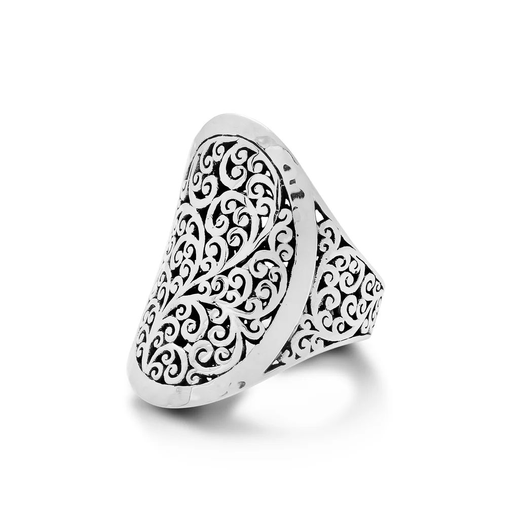 LH Intricate Scroll Oval Saddle Ring | Lois Hill Designs LLC