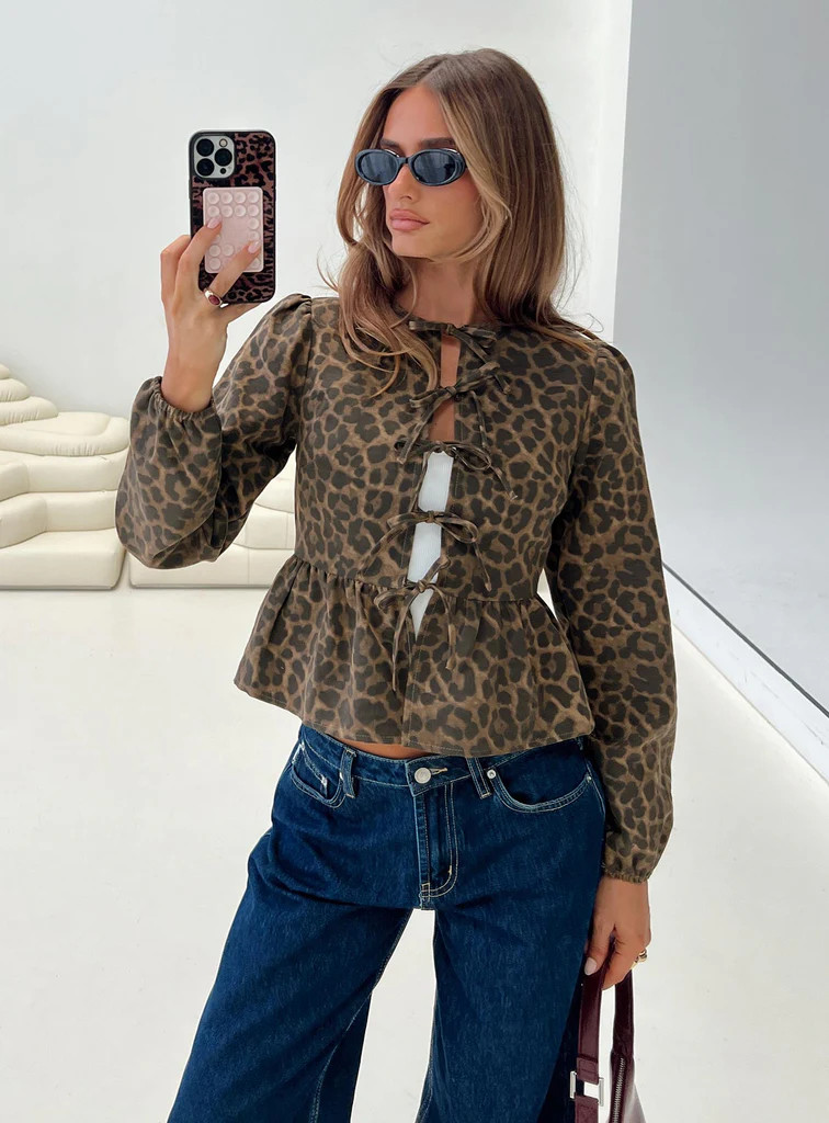 Recognize Tie Detail Long Sleeve Top Leopard | Princess Polly US