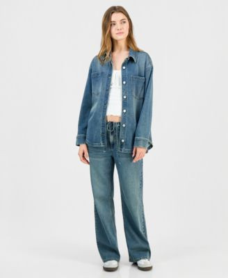 Indigo Rein Juniors Tinted Denim Button Up Shirt Wide Leg Jeans | Macy's