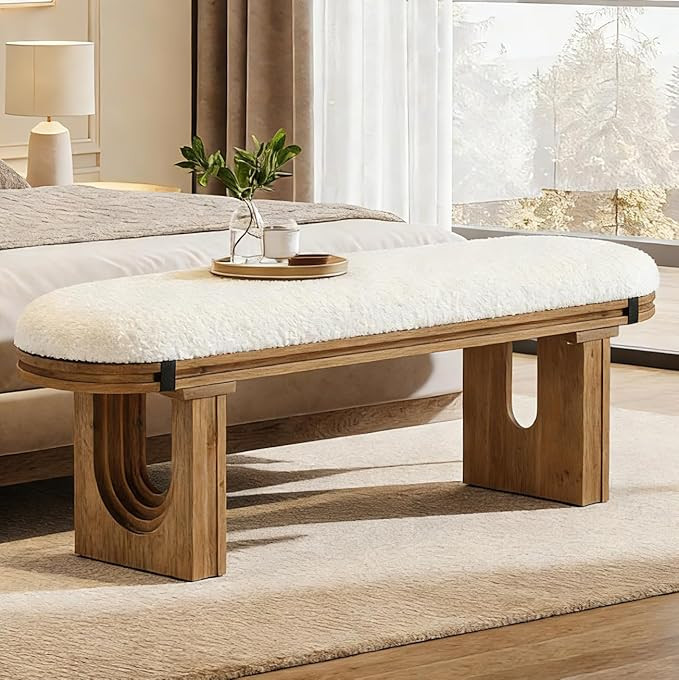 LITTLE TREE Solid Wood Bench, 47.24" End of Bed Bench, Entryway Bench with Upholstered for Hallwa... | Amazon (US)