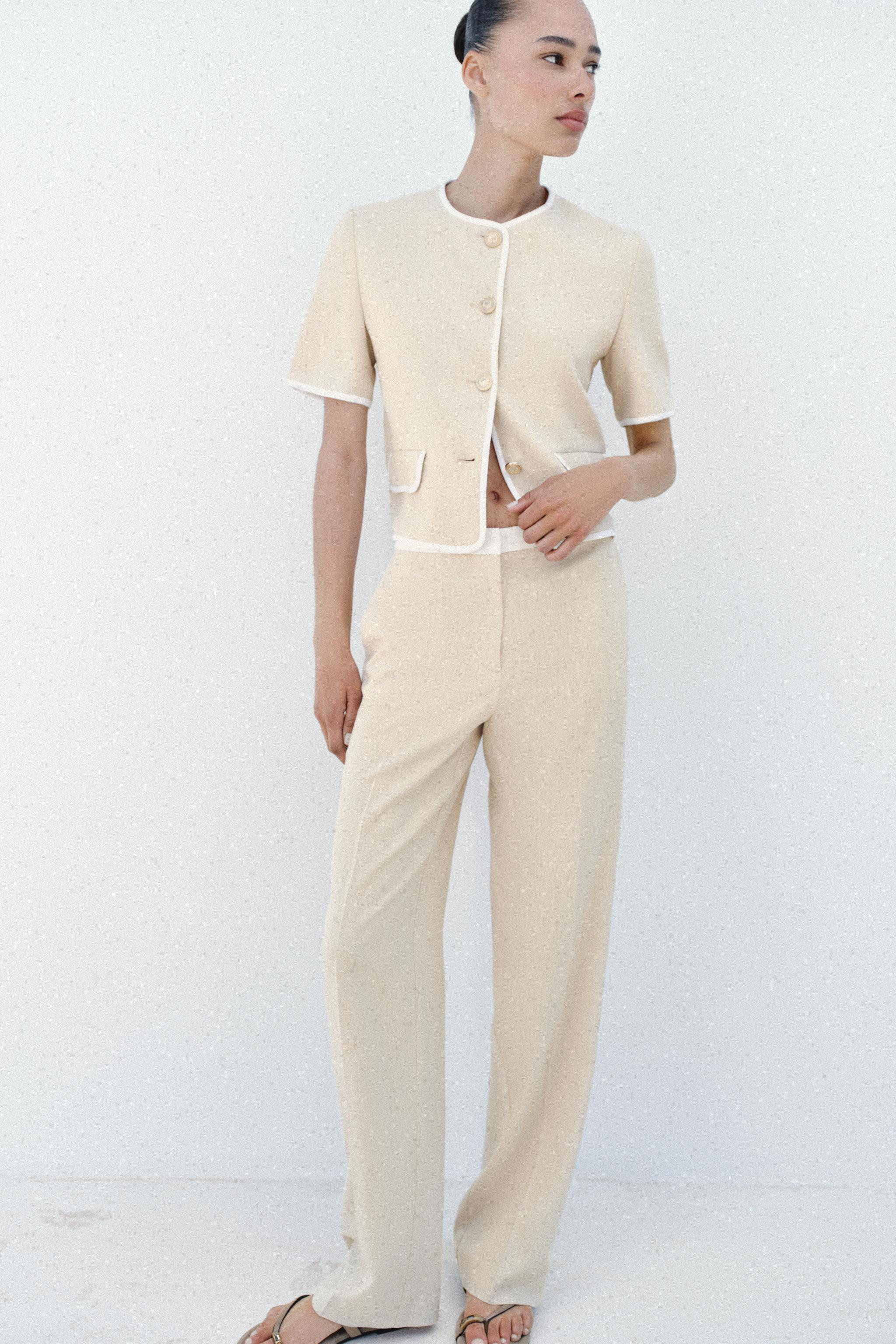 STRAIGHT LEG LINEN PANTS WITH CONTRAST WAIST | Zara US