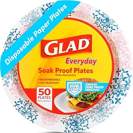 Glad Round Disposable Plates, Pink Hydrangea - Strong, Sturdy, Soak Proof, and Microwavable Decor... | Amazon (US)