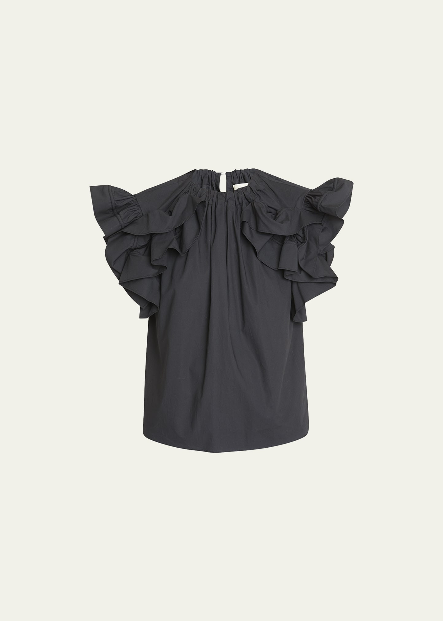 Ulla Johnson Elora Ruffle-Sleeve Cotton Poplin Top | Bergdorf Goodman