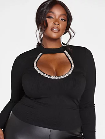 Meesha Rhinestone Keyhole Top - Fashion To Figure | Fashion to Figure