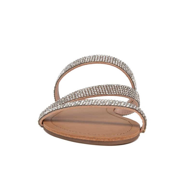 REDTOP Women's Slip on Flat Sandals, Casual Bling Rhinestone Strap Band Sandals, Open Toe Slide S... | Walmart (US)