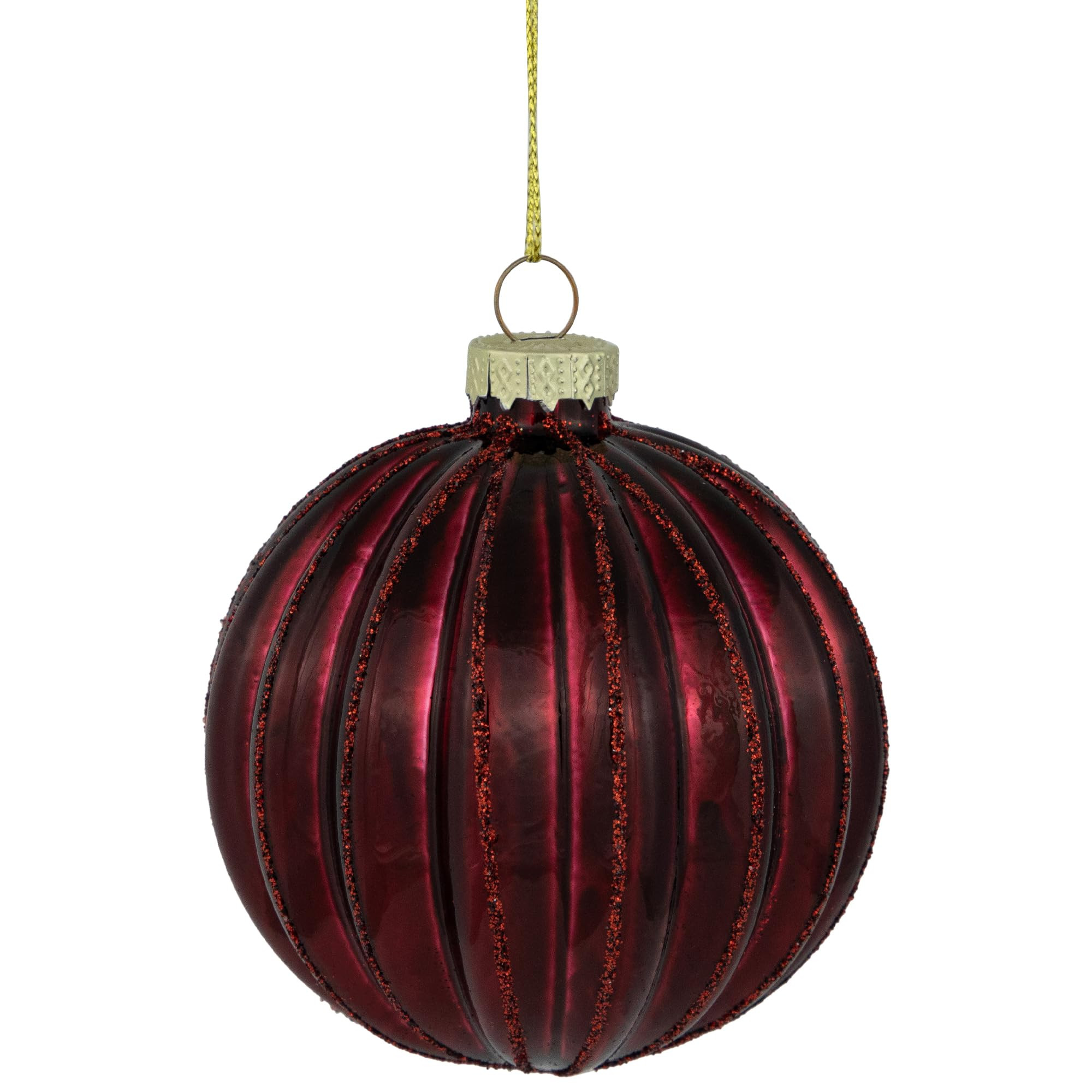 Ribbed Glittered Glass Ball Christmas Ornaments - 3" (75mm) - Maroon - 4ct | Amazon (US)