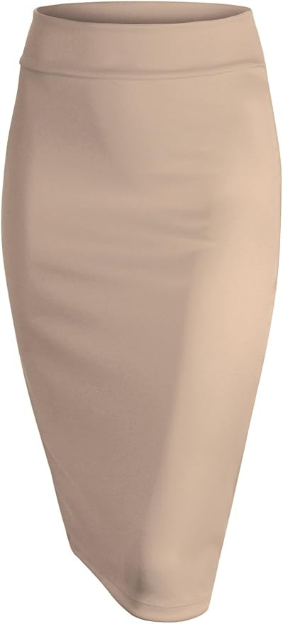 Women's Elastic Waist Stretch Bodycon Midi Knee Length Pencil Skirt for Office | Amazon (US)