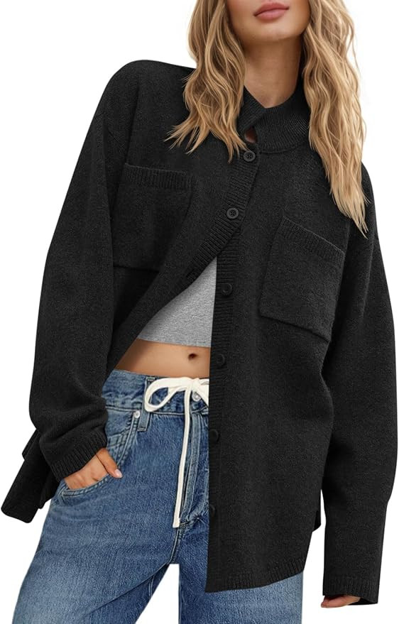 Saodimallsu Womens Collared Cardigans Button Down Fall Sweater Jackets Oversized Casual Long Slee... | Amazon (US)
