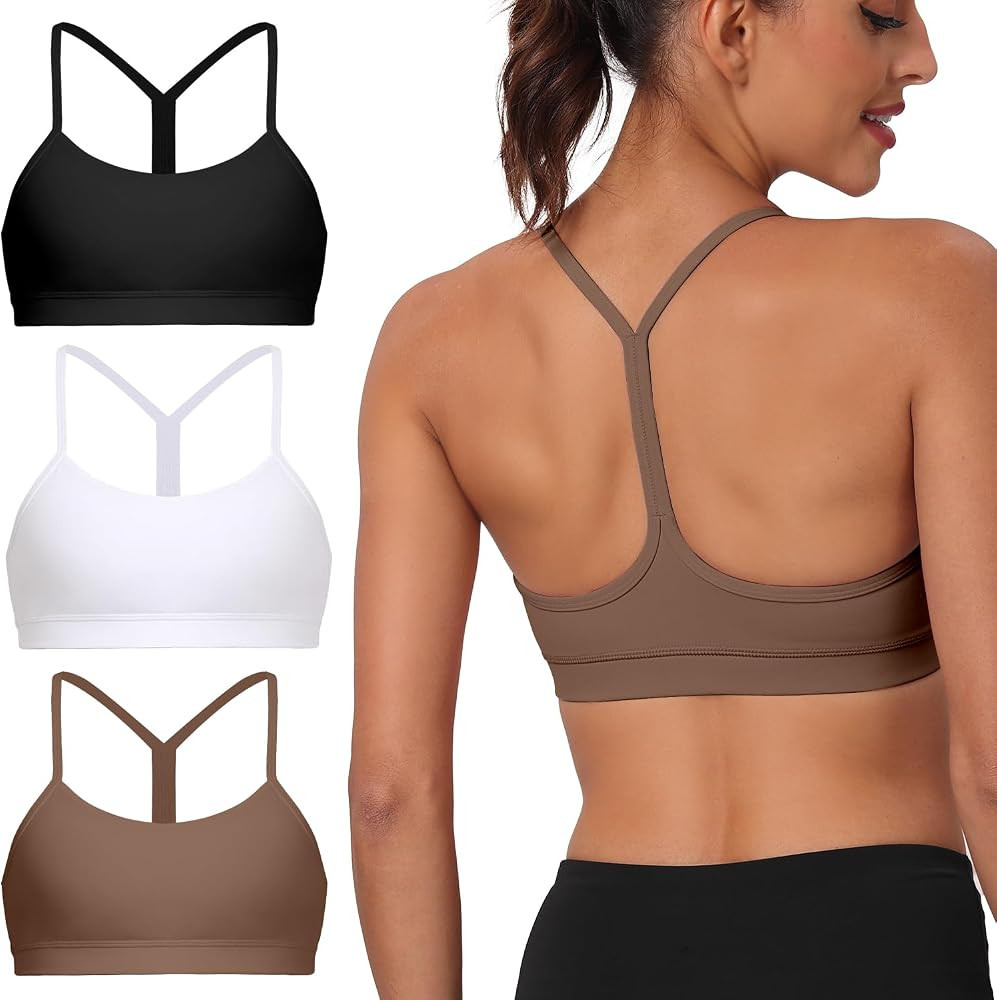 Raxnode 3 Pack Women's Y-Back Sports Bra, Thin Spaghetti Strap Yoga Bralette with Removable Cups,... | Amazon (US)
