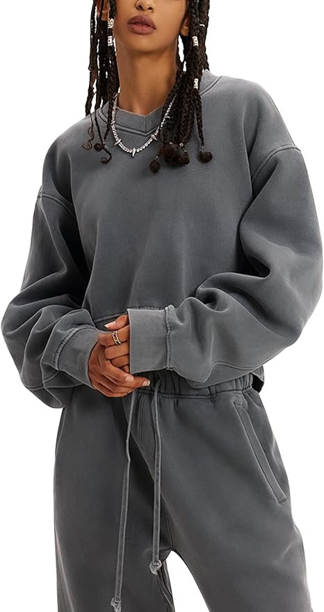 Flygo Women Sweat Set Sweatsuit Fleece 2 Piece Joggers Tracksuit Outfits Crop Sweatshirt Sweatpan... | Amazon (US)