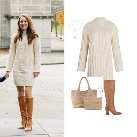 Thanksgiving outfit idea, sweater dress and tall boots // monochromatic outfit // fall capsule 