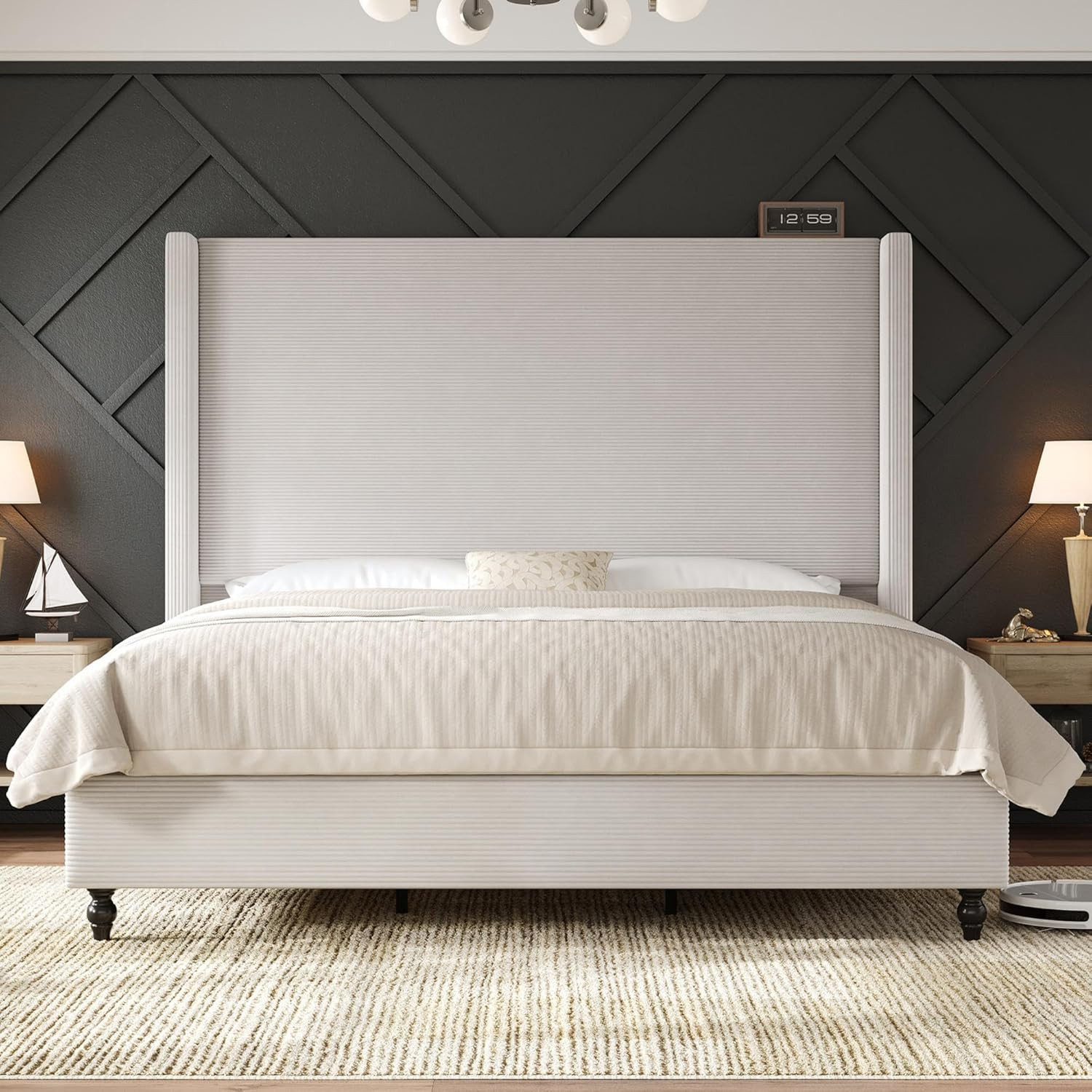 AMERLIFE King Size Bed Frame with 65" Tall Headboard, Upholstered Corduroy Bed Frame with Wingbac... | Amazon (US)
