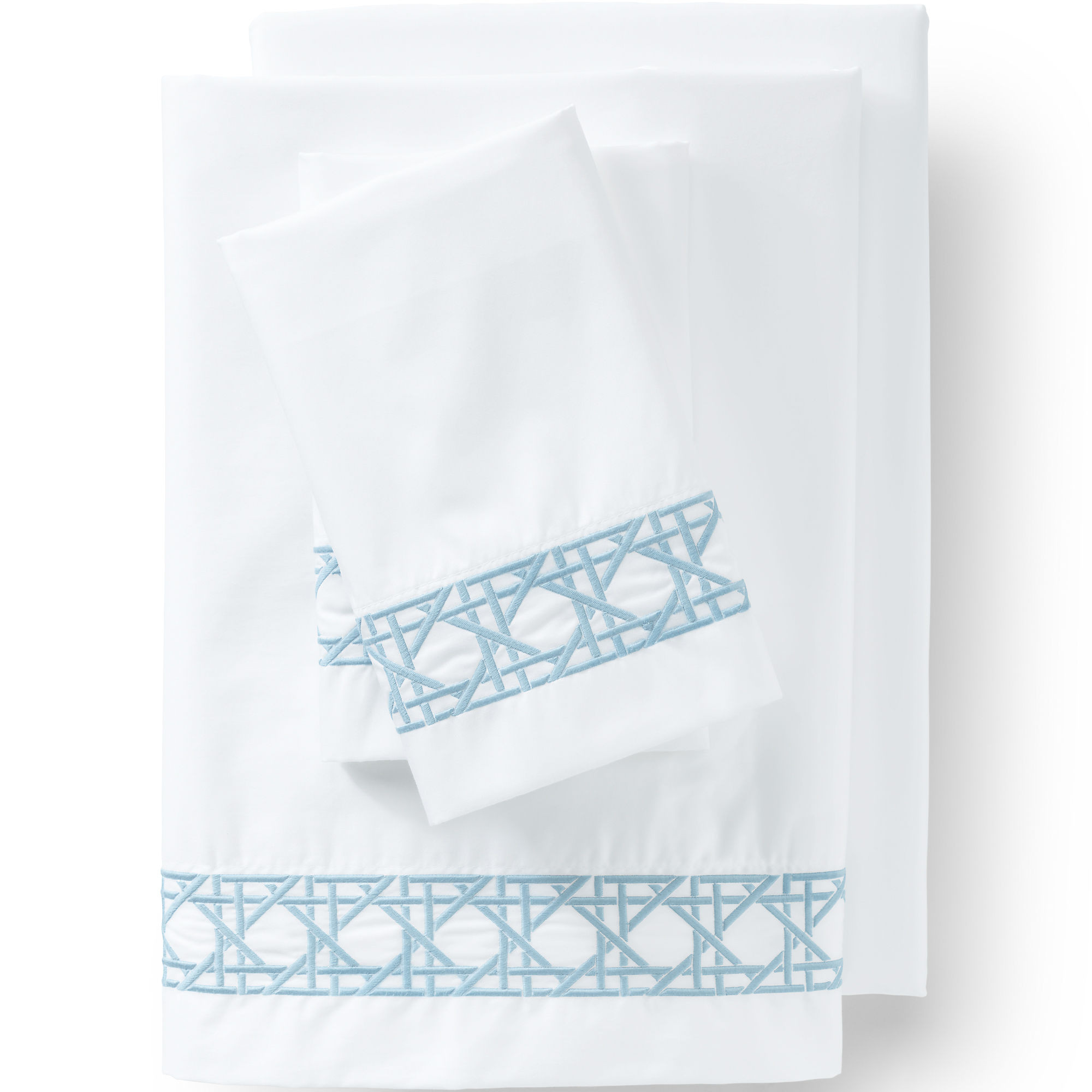 400 Thread Count Premium Supima Cotton No Iron Sateen Embroidered Cane Weave Bed Sheet Set | Lands' End (US)
