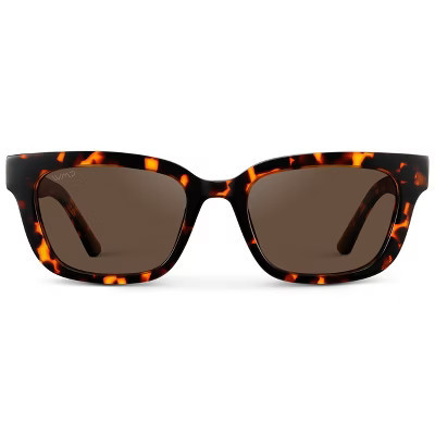 WMP Eyewear Womens Polarized Rectangular Sunglasses, Narrow Acetate Frame, 5-Barrel Hinges, Hand-Polished Finish (Ember Tortoise / Dark Brown Lens) | Target