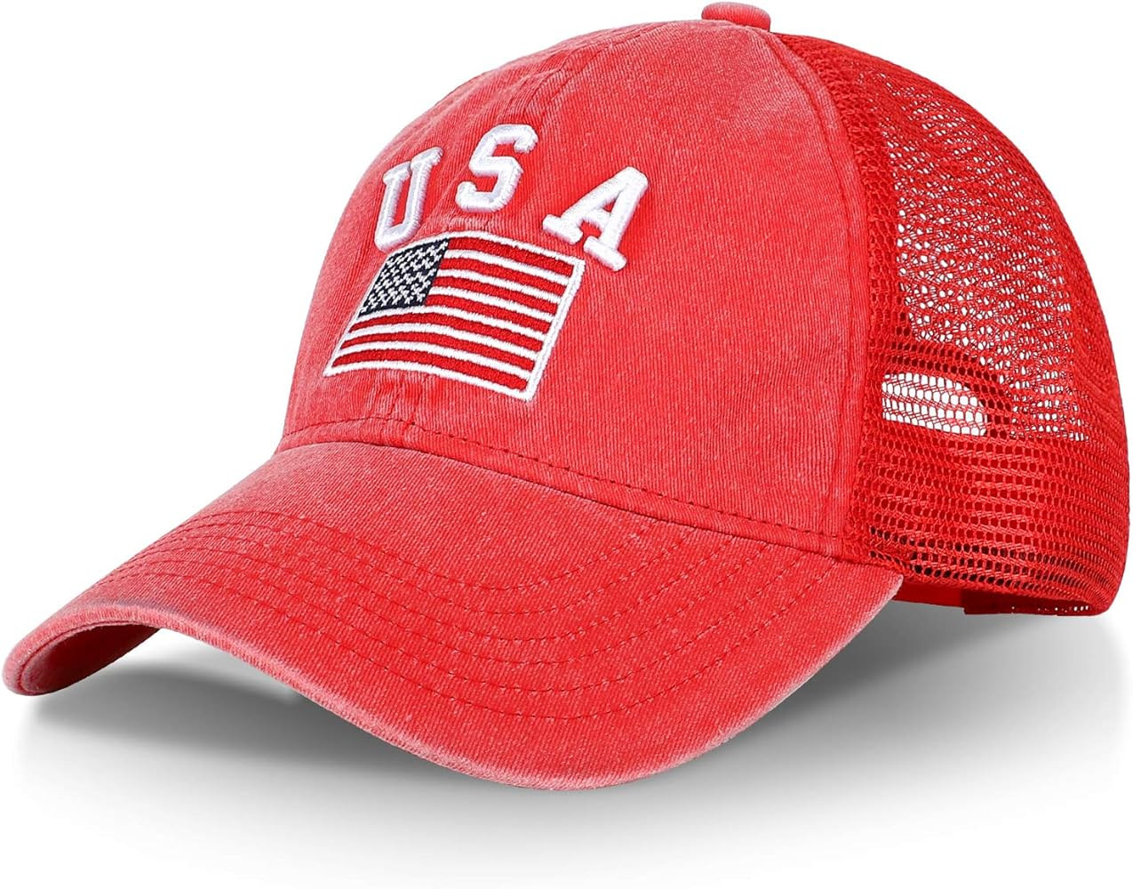 R'Patriots Unisex Washed American Snapback Baseball Cap with USA Embroidered Text and Flag Mesh T... | Amazon (US)