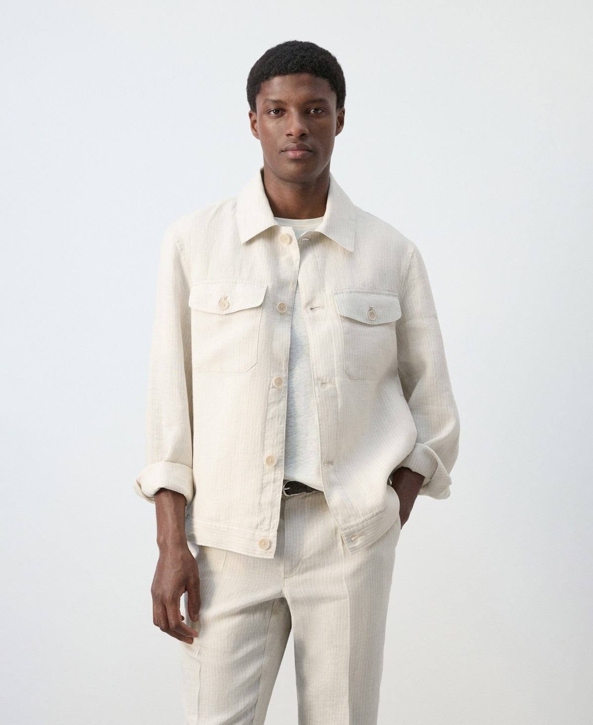 Mango Men's Linen Striped Blazer - White | Macy's