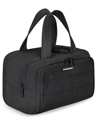 BAGSMART Travel Toiletry Bag, Lightweight Large Wide-open Travel Bag for Women, Puffy Cosmetic Makeup Bag Organizer with Handle for Accessories,Essentials, Toiletries, Black | Amazon (US)