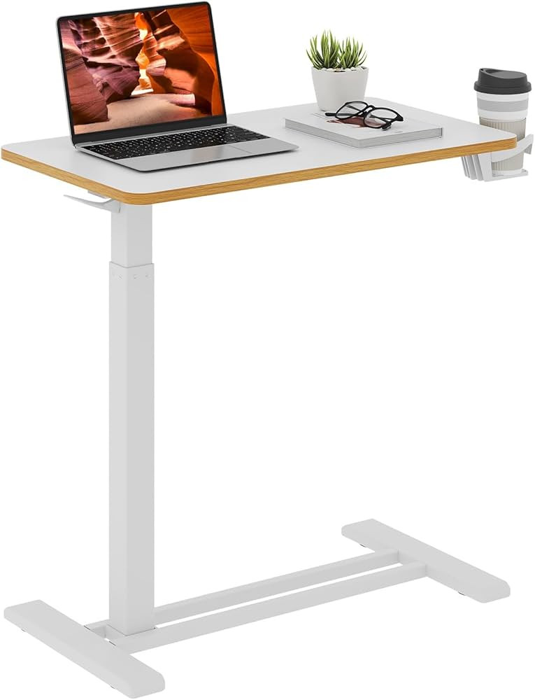 Medical Overbed Adjustable Bedside Table with Hidden Casters, Pneumatic Mobile Rolling Laptop Sta... | Amazon (US)