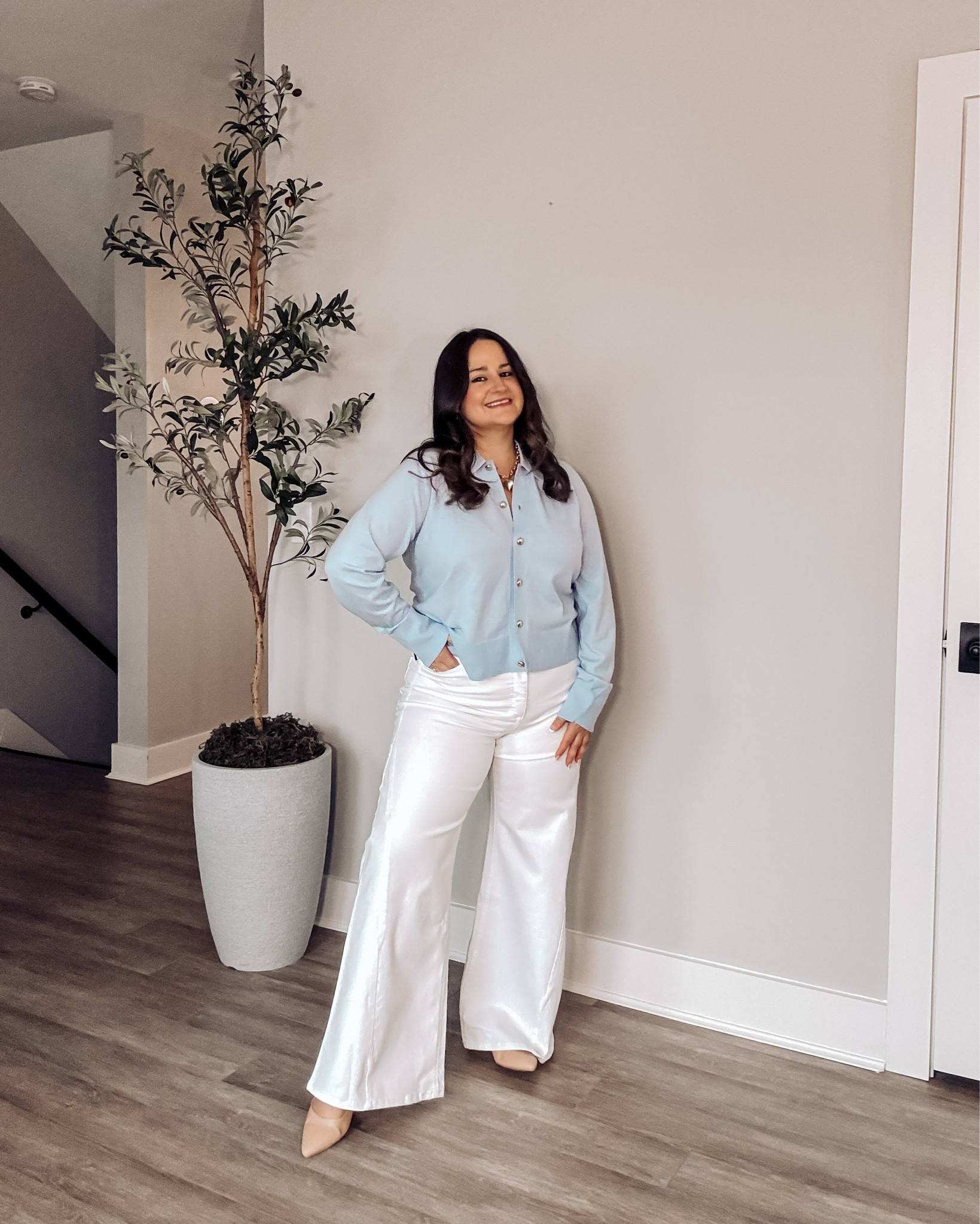 White jeans are a spring must-have! I love this classic preppy outfit in the cardigan with gold buttons.

Size up in these wide leg jeans! 👖 

Walmart fashion, plus size, midsize, size 14, flare jeans, spring outfit, spring style, workwear, work outfit, mom outfit, maternity outfit, petite jeans, comfy jeans

#LTKPetite #LTKPlusSize #LTKMidsize