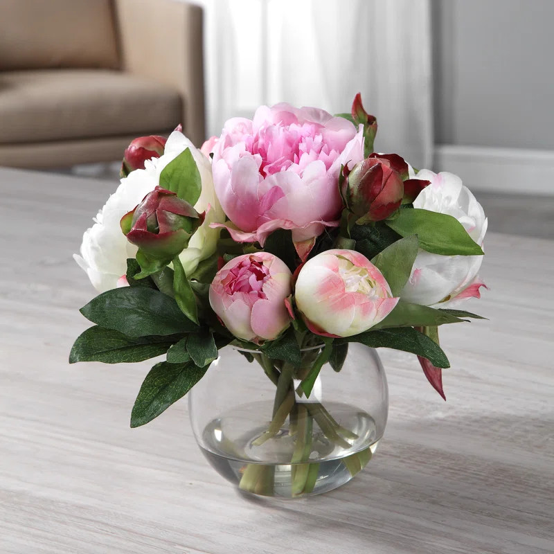Peonies Floral Arrangement in Vase | Wayfair North America