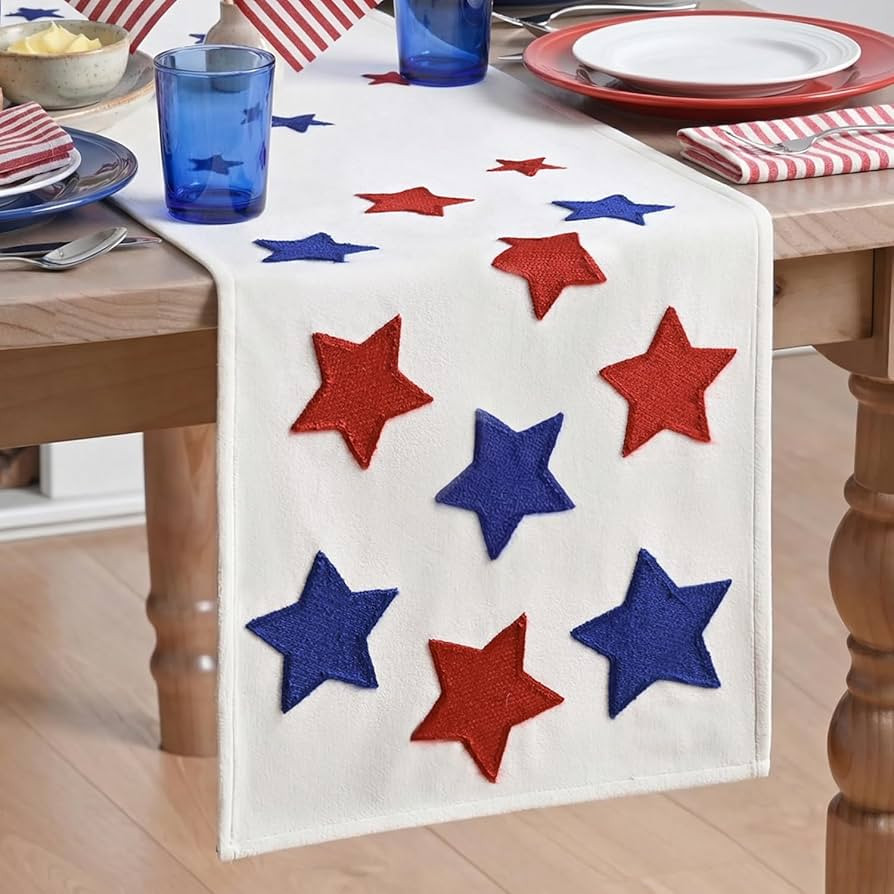Artoid Mode Soft Chain Embroidery Patriotic Stars 4th of July Table Runner, Memorial Day Kitchen ... | Amazon (US)