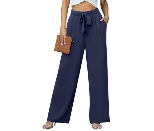 Lepunuo Women's High Waisted Wide Leg Flowy Pants Casual Palazzo Pants Work Adjustable Tie Knot P... | Amazon (US)
