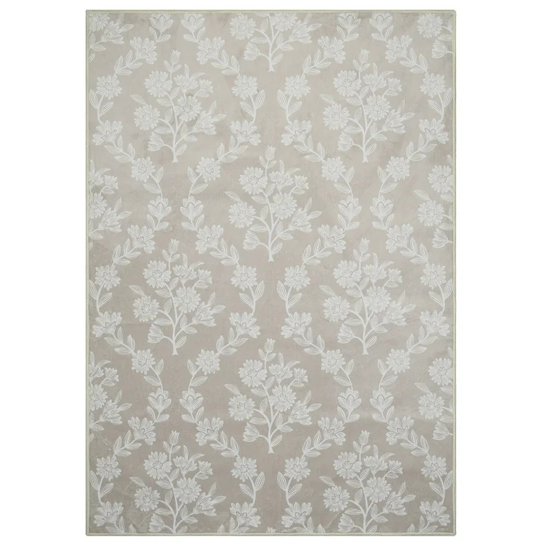 My Texas House Taupe Flower Damask Machine Washable Indoor Area Rug, 5' x 7' | Walmart (US)