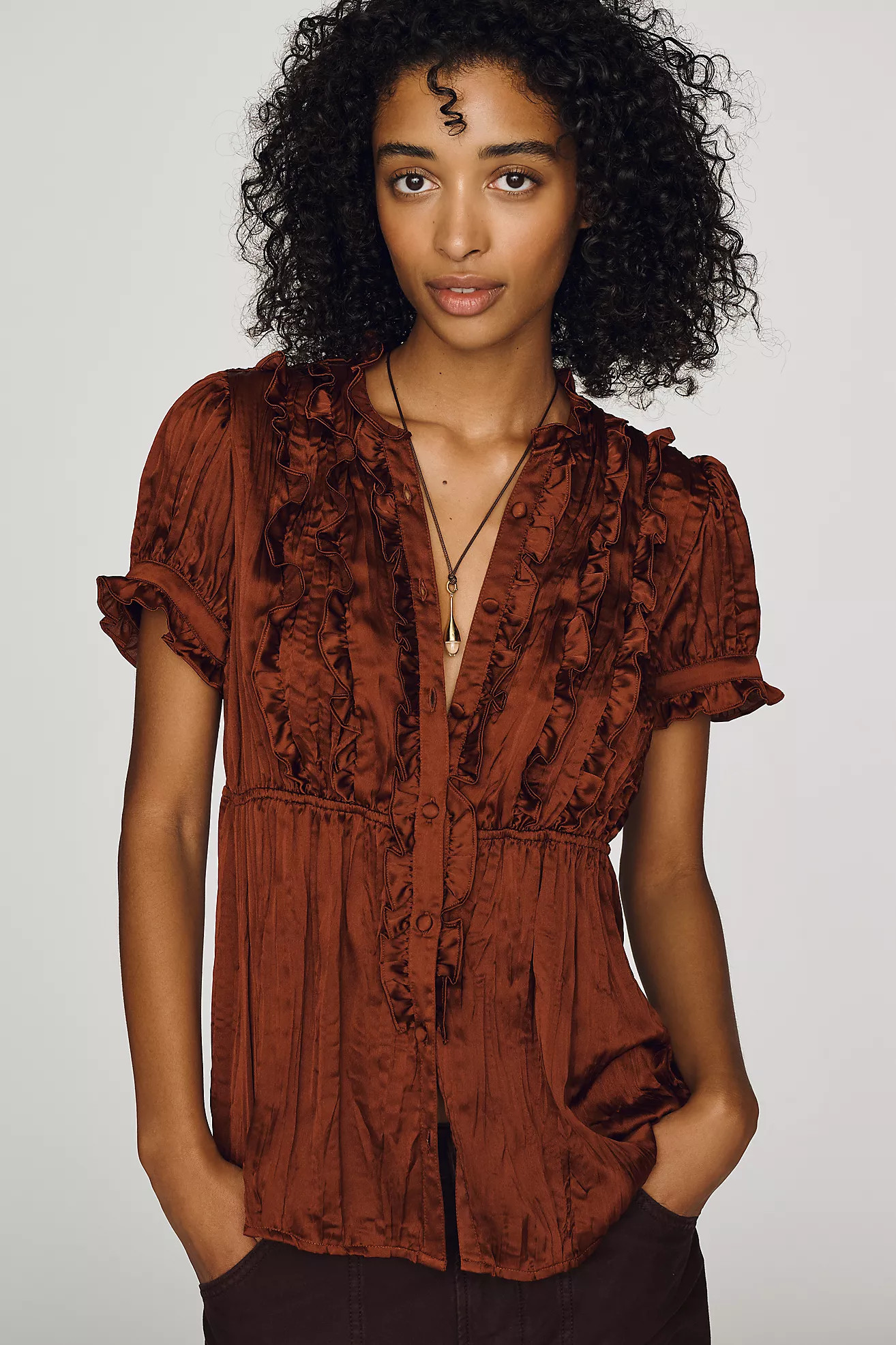 By Anthropologie Short-Sleeve Ruffle Blouse | Anthropologie (US)