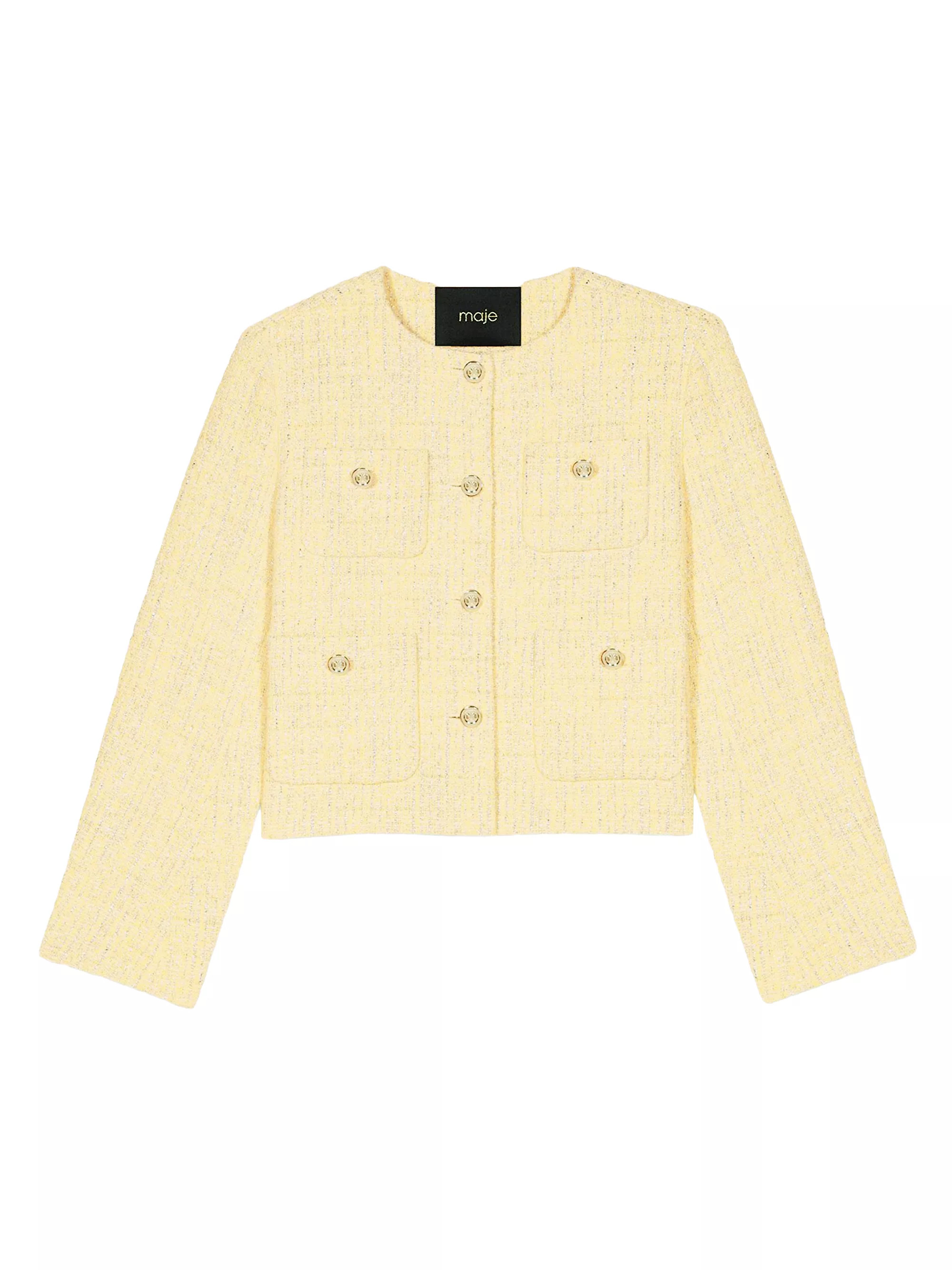 Shop Maje Short Tweed and Lurex Jacket | Saks Fifth Avenue | Saks Fifth Avenue