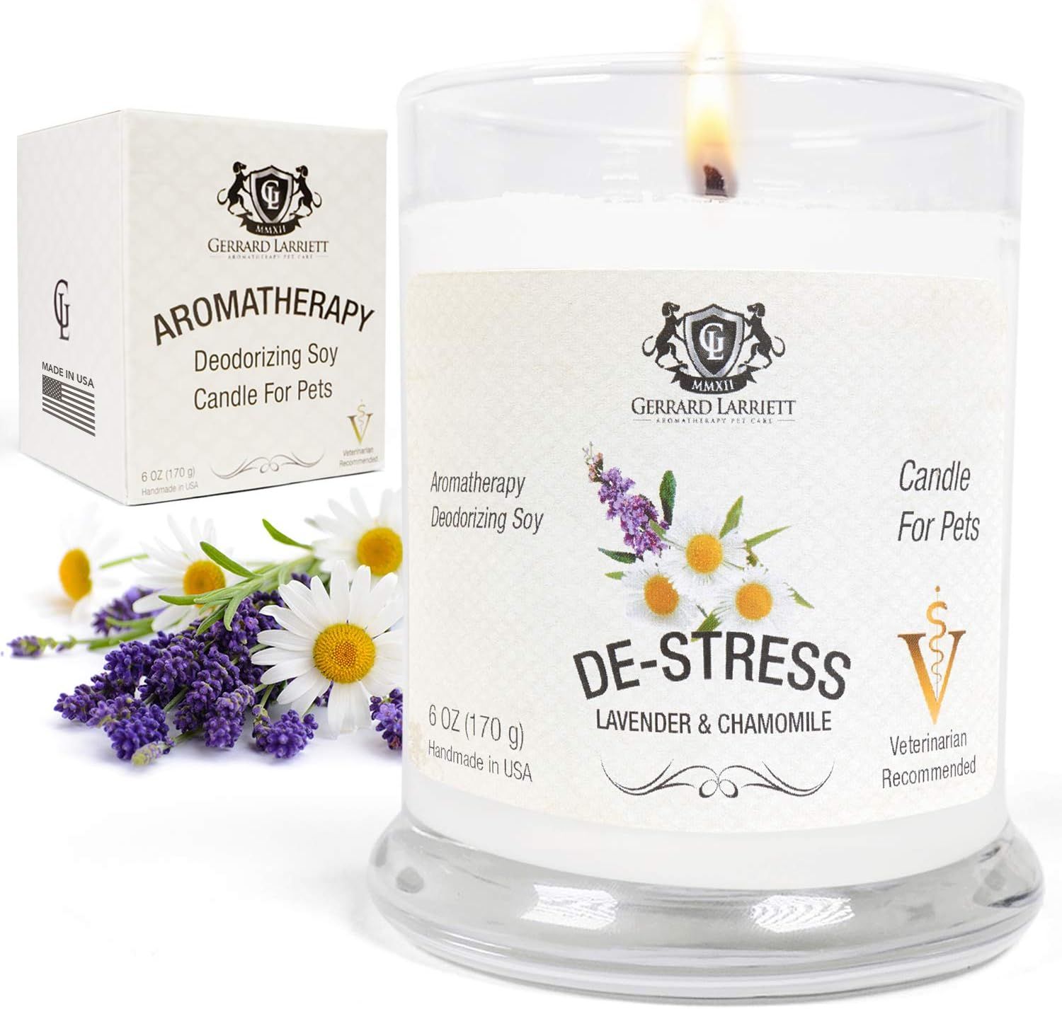 Lavender & Chamomile Aromatherapy Deodorizing Soy Candle for Pets, Pet Odor Eliminator & Animal L... | Amazon (US)